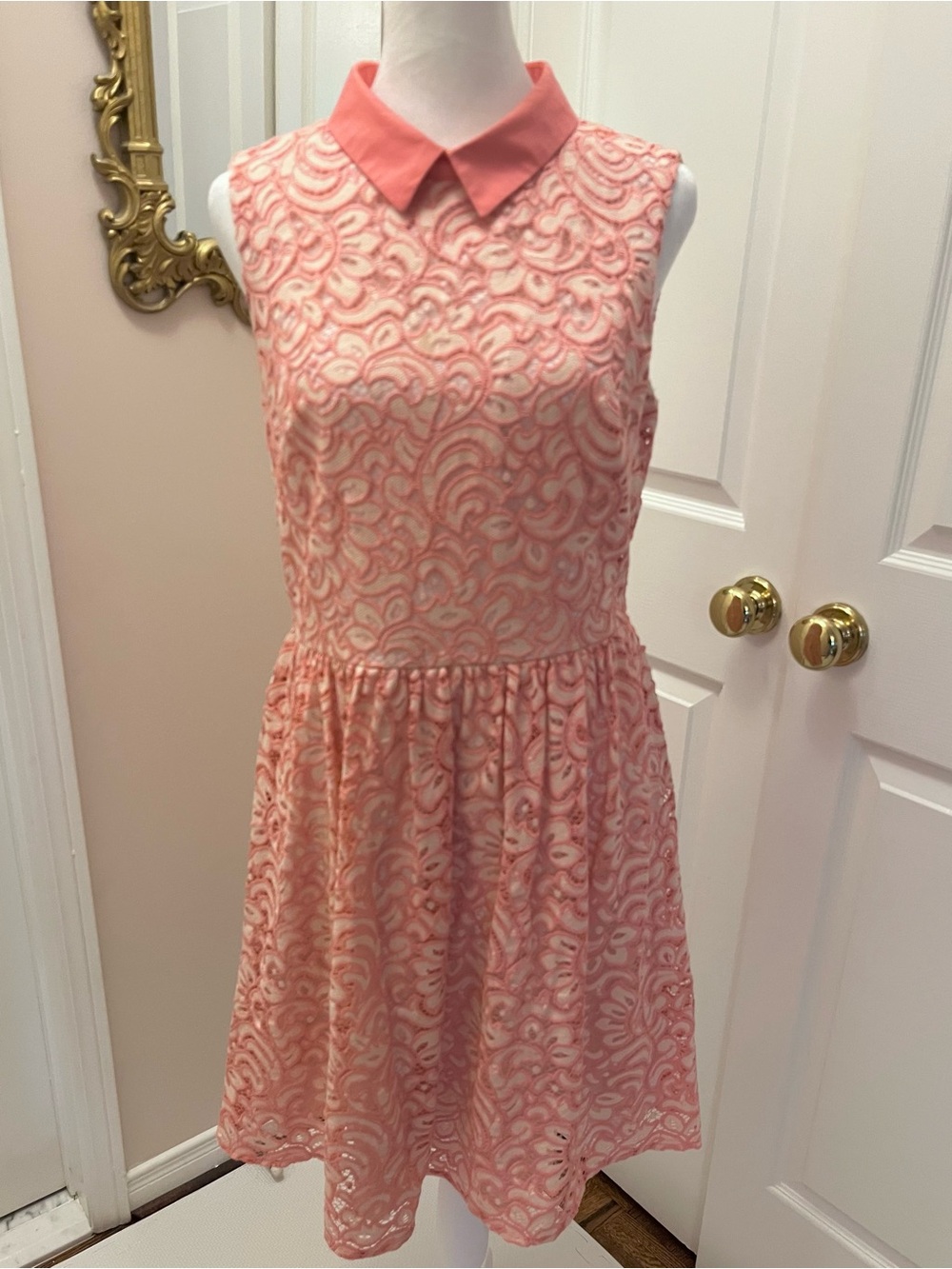 Betsey Johnson Pink Lace Peter Pan Collar Dress Size 10